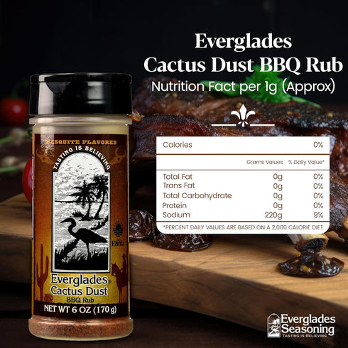 Everglades Cactus Dust BBQ Rub Seasoning, Mesquite Flavor for Ribs, Steaks, Chicken, Pork & Seafood - 6 oz