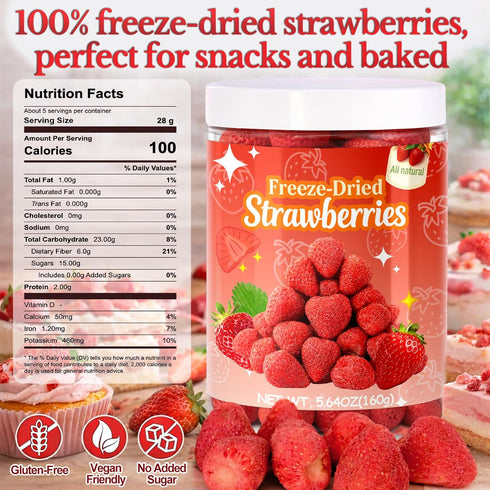 5.64oz Freeze Dried Whole Strawberries - Naturally Crispy Dehydrated Strawberry Fruit Snacks in Resealable Jar