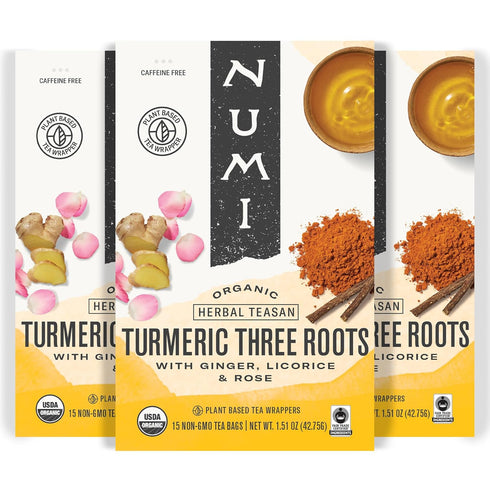 Numi Organic Three Roots Turmeric Tea, 45 Turmeric Tea Bags With Ginger,