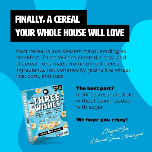 8g 3g 6-Pack Three Wishes Grain-Free Protein Breakfast Cereal - Protein and Fiber - Healthy, Zero-Sugar Breakfast