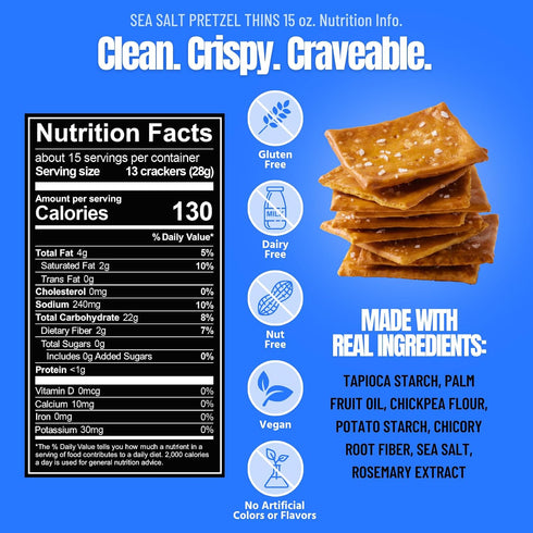 (1 Pack), 15 oz Every Body Eat Gluten Free Pretzels, Sea Salt Pretzel Thins Grain Free, Healthy Vegan Snacks, Dairy