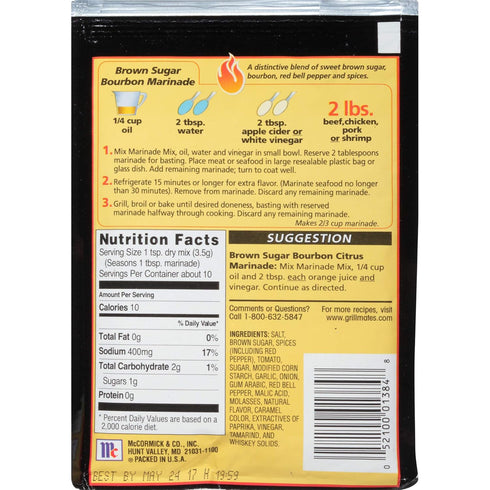 1.25 oz, 3 McCormick Grill Mates Brown Sugar Bourbon Marinade, pk