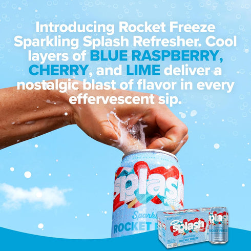 8-Pack, 12 Oz SPLASH REFRESHER Sparkling Water, Rocket Freeze - Fl Cans - Flavored Carbonated Seltzer Water
