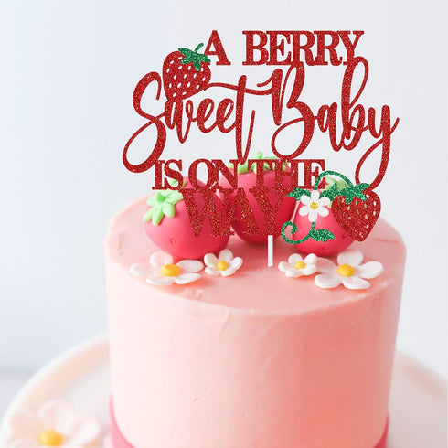 Gankbite A Berry Sweet Baby Is On The Way Cake Topper Glitter Strawberry Baby Shower Decoration For Girls