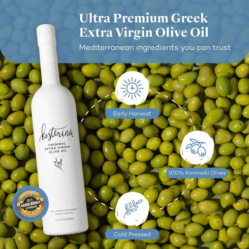(16.9 oz) Kosterina Original Extra Virgin Olive Oil | Polyphenol Rich Greek Olive Oil, Cold-Pressed EVOO, Early Harvest