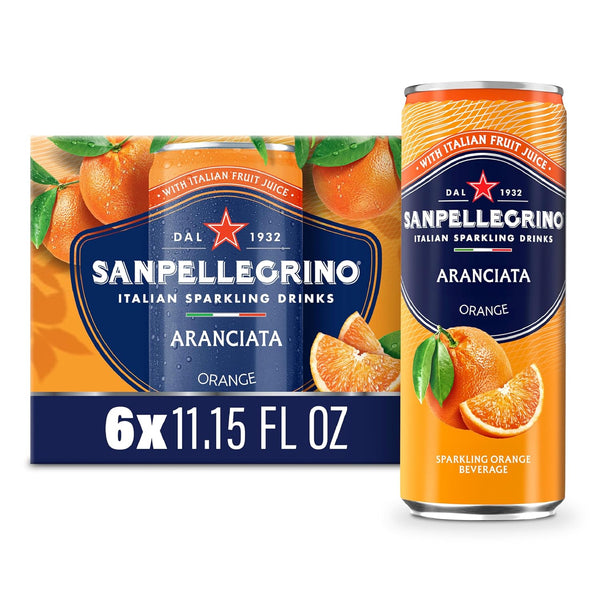 Sanpellegrino Italian Sparkling Drink Aranciata, Sparkling Orange Beverage, 6 Pack Of Cans