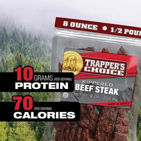 Package, 10 70 (Pack Old Trapper, Trapper's Choice Hot & Spicy Kippered Beef Steak, Eight-Ounce Individual Grams