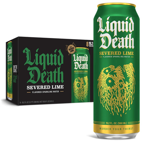 Liquid Death, Severed Lime, Lime-Flavored Sparkling Water, 8-Pack (19.2oz Cans), Low Calorie