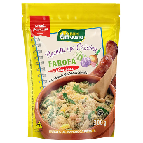 Bom Gosto 3 Packs 300g (10.6 Oz) | Seasoned Farofa Traditional | Ready to eat Cassava Flour Mix, Brazilian Farofa |