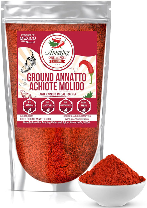Achiote Powder 16oz (1LB) – Ground Annatto Seeds for Adding Color and Mild Flavor in Soups, Stews, Meats, Mexican