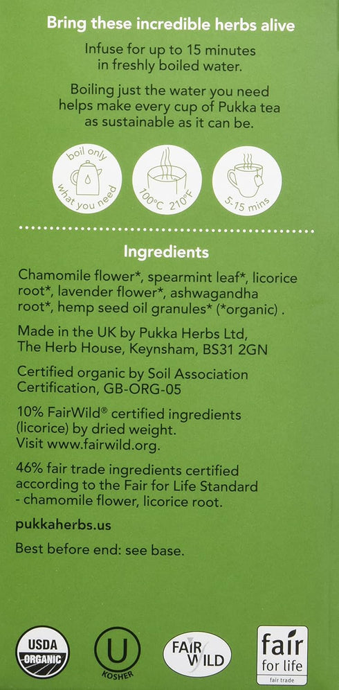 20 Pukka Organic Peace Herbal Tea with Spearmint, Ashwagandha, and Hemp Seed Oil, Caffeine Free, Total Tea Bags