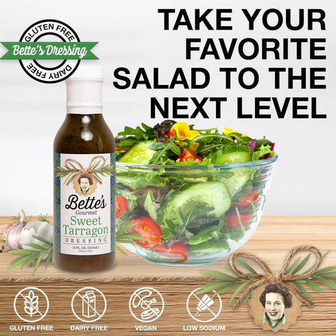 12 oz. Bettes Gourmet Sweet Tarragon Salad Dressing Gluten-Free, Light Oil & Vinegar Dressing with Robust Tarragon
