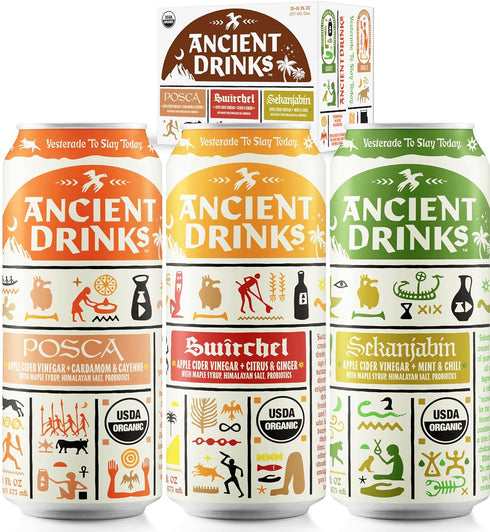 ANCIENT DRINKS Apple Cider Vinegar Electrolyte Drink with Probiotics Organic Hydration Beverage