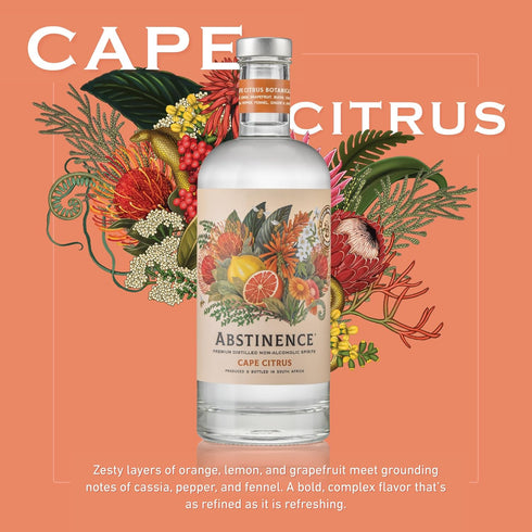 750ml, Abstinence Cape Citrus Non Alcoholic Spirit, Award-Winning, Calorie-Free, Sugar-Free, Botanical Inspired