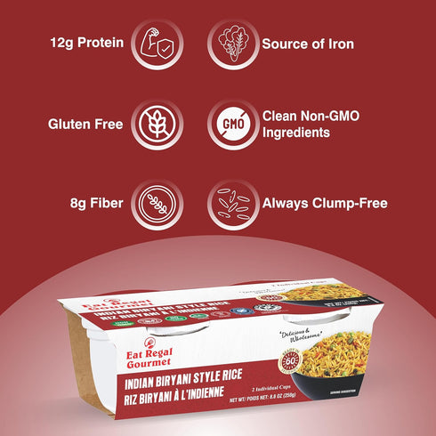 1 12g 8g 8.8oz (2125g), Pack 6 Eat Regal Indian Biryani Rice Cups, Authentic Spiced Blend, Always Fluffy, No Clump & No