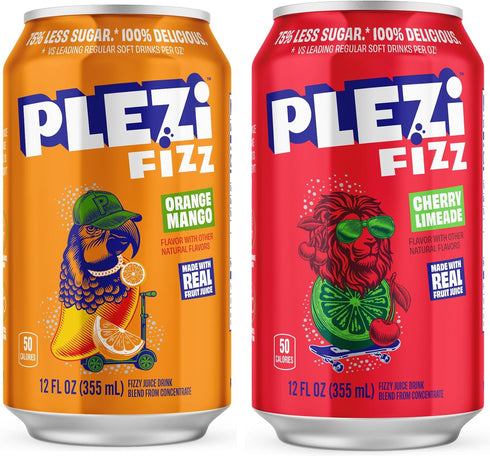 PLEZi FiZZ Orange Mango & Cherry Limeade Sparkling Juice Bundle No Added
