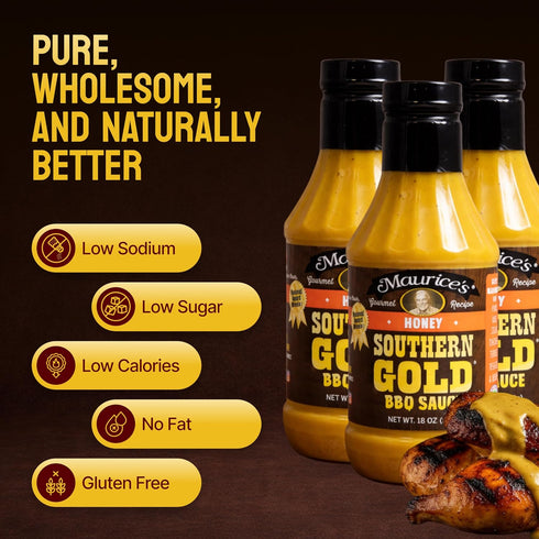 18oz (Pack 3) Maurices Southern Gold BBQ Sauce, Honey Flavor Carolina Gold Barbecue Sauce with Sweet Flavor Authentic