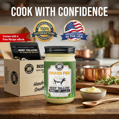 100% 30 14 Pure Grass Fed Beef Tallow for Cooking Clean Non-Seed Oil Cooking Fat - Keto and Paleo Diet Friendly Perfect