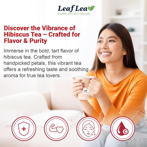 240 Count, 100% (Pack 6) LeafLea Hibiscus Tea Bags Individually Wrapped, Natural Hibiscus Flower Herbal Tea