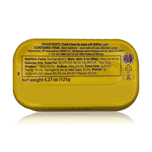 4.27oz/ 121g (Pack 12) Riga Gold Cod Liver in Own Oil From Iceland