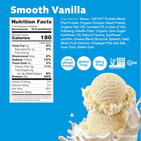 20g 4g 5g Pack, 12 Oz (12 Pack) OWYN Only What You Need Protein Shake, Vegan Protein, Ready to Drink, Dairy Free, Great