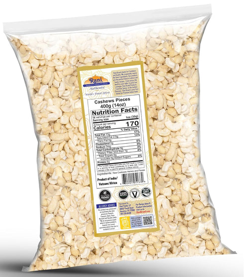 14oz (400g) Rani Raw Cashews Halves and Pieces (uncooked, unsalted) ~ All Natural, No Preservatives | Vegan | NON-GMO |
