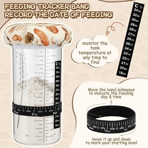 Teecyhooo 2 Set 50 oz Large Sourdough Starter Jar Kit, Wide Mouth Fermentation Baking Jar with Spatula, Cloth Cover