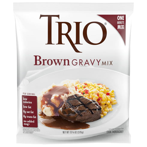 Trio Gravy Mix, Brown Gravy, Dehydrated, Just Add Water, Holiday Roasts, 13.37 oz Bag.
