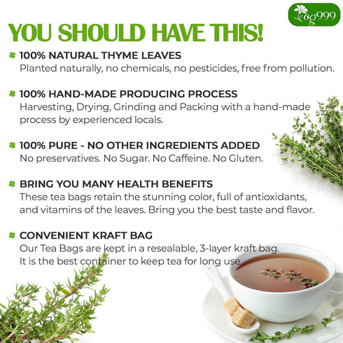 TOG999, 40 100% Premium Thyme Leaf Tea Bags, Natural & Pure Thyme Leaves. Loose Leaf Thyme Herbal Tea. Thyme Leaf Tea.