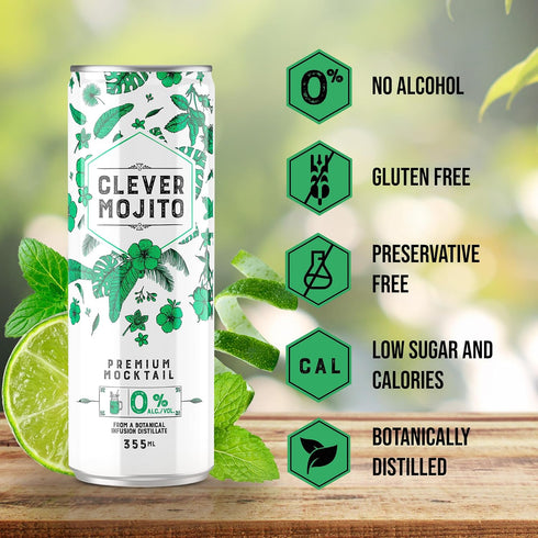 70 Pack 12 (12 oz CLEVER - Mojito, Nonalcoholic Mocktails for Any Occasion, Sugar-Free Beverages with Botanical