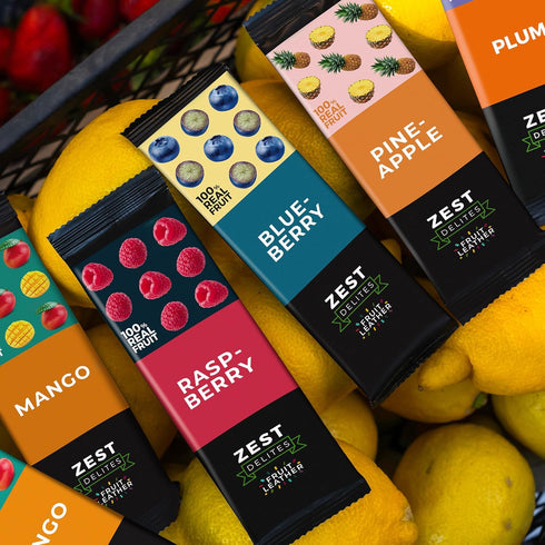 0.88 oz 36 Fruit Snacks by Zest Delites, Fruit Leather Bars, Healthy Snacks for Adults & Kids, Vegan, Dried Apple-Based