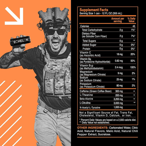 12-Pack, 300mg Echelon Pre-Workout Energy Drink - Mango Reaper - Peak Performance, Sustained Energy, Focus