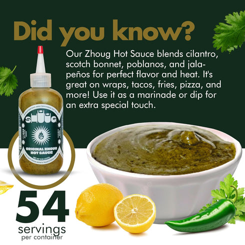 9oz Middle Eastern Green Hot Sauce (Zhoug) | Cilantro Sauce with Garlic, Jalapenos, Poblano, Scotch Bonnet Peppers
