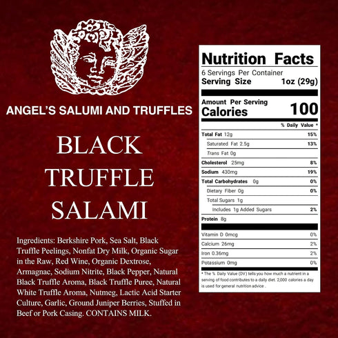 6.5 oz Angel's Salumi Black Truffle Salami Gourmet Artisanal Charcuterie Humanely Raised Pork, Antibiotic