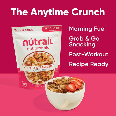 8 oz. 1 Count NuTrail Nut Granola Cereal, Vanilla Strawberry, No Sugar Added, Keto, Low Carb, Gluten Free, Grain Free