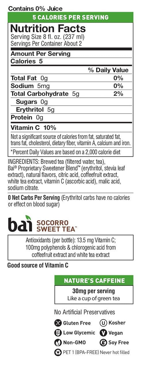 18 Bai Iced Tea, Socorro Sweet, Antioxidant Infused Supertea, Fluid Ounce Bottle