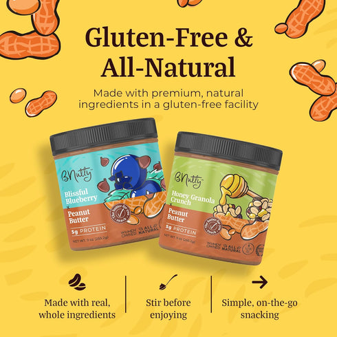 9oz 4 Packs BNutty Fruit Lover's Peanut Butter | Gluten-Free, Natural Ingredients | Assorted Flavors, Smooth & Creamy