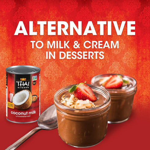 13.66 oz Thai Kitchen Coconut Milk, Unsweetened, Non Dairy Milk Substitute, Gluten Free, Non GMO, For Smoothies, Ice