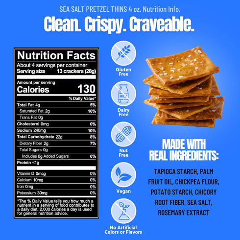 (Pack 6), 4 oz Every Body Eat Gluten Free Pretzels, Sea Salt Pretzel Thins Grain Free, Vegan Snacks, Dairy Free, Seed