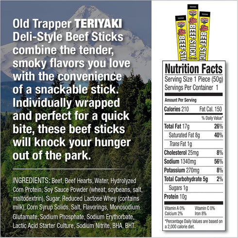 1.75-Ounce Packages, 10 (Pack 26) Old Trapper Deli-Style Sausage Sticks, Teriyaki Flavor, Individually Wrapped Grams