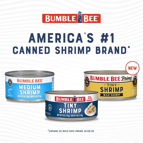 6 oz 22g Bumble Bee Prime Tiny Shrimp, Can - Wild Caught Canned Shrimp with Protein - Peeled and Deveined Ready to Eat
