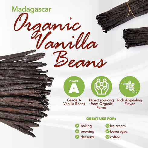 50 ~5" Organic Grade A Madagascar Vanilla Beans. Certified USDA Organic for Extract and All Things Vanilla. by