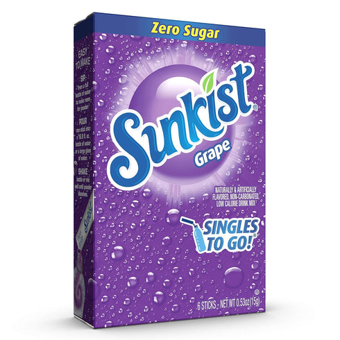 12 6 Packets 72 Sunkist Soda Singles To Go Drink Mix, Grape, Boxes with Each - Total Servings, Non-Carbonated