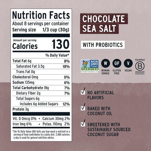 Purely Elizabeth Chocolate Sea Salt Ancient Grain Granola, Gluten-Free, Non-GMO, 8oz Bag