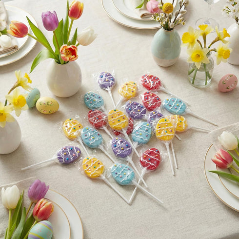 24 Count, Easter Eggs Lollipops with Natural Colors Individually Wrapped Candy Pops, Egg Shaped Lollipops For Baskets
