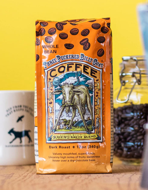 2-pack 12oz Raven's Brew Coffee High Caffeine Coffee Dark Roast Whole Bean Three Peckered Billy Goat