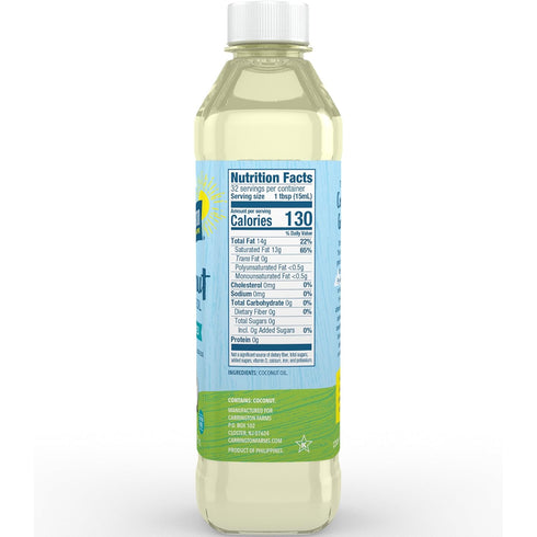 Carrington Farms Liquid Coconut Cooking Oil, Gluten & Hexane Free, NON-GMO, 16 Fl Oz BPA Free Bottle