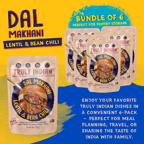 6-Pack 10oz Truly Indian Spiced Lentil & Bean Chili (Dal Makhani) Authentic Traditional Ready to Eat Indian food - Made