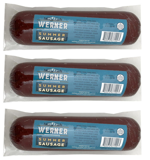 Werner Summer Sausage Pack of 3 Natural Wood Smoked 10 Ounces Made