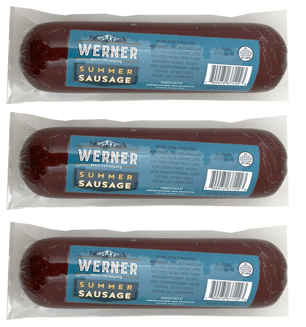 Werner Summer Sausage Pack of 3 Natural Wood Smoked 10 Ounces Made